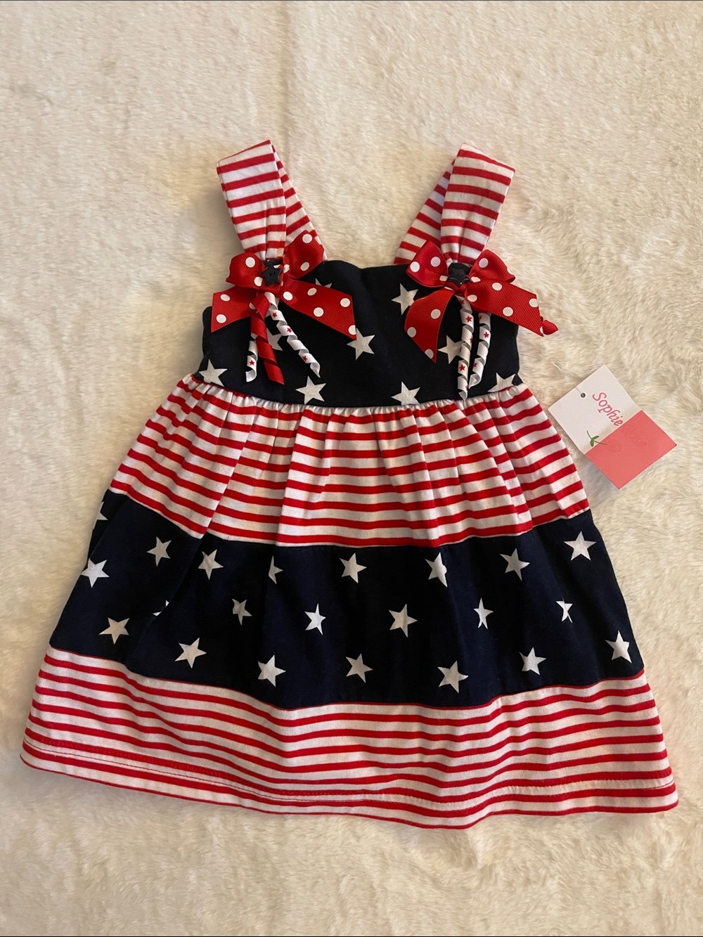 Sophie Rose  Girls Red & Navy Star Striped Sundress SZ 18 months  NWT